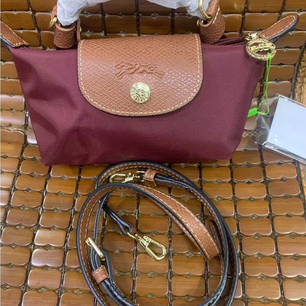 Longchamp Burgundy Crossbody with Brown Trim